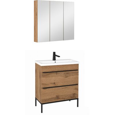 Astor Zestaw Do Łazienki Stojący 80cm Szafka Z Umywalką 2 Szuflady Szafka Z Lustrem Dąb Wotan Alba Astor Zestaw Do Łazienki Stojący 80cm Szafka Z Umywalką 2 Szuflady Szafka Z Lustrem Dąb Wotan Alba