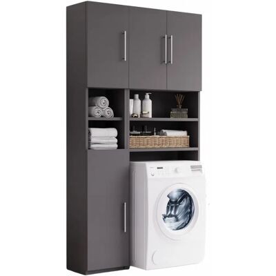 Trend Home Zestaw Łazienkowy Szafka Słupek Regał Nad Pralkę 190 Cm Antracyt Trend Home Zestaw Łazienkowy Szafka Słupek Regał Nad Pralkę 190 Cm Antracyt