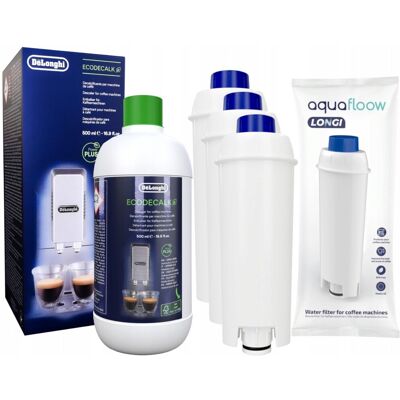 3x Filtr Wkład Wody Aquafloow Longi Do Ekspresów Delonghi (Ser3017 Dls C002) + Odkamieniacz Delonghi Ecodacalk 500ml 3x Filtr Wkład Wody Aquafloow Longi Do Ekspresów Delonghi (Ser3017 Dls C002) + Odkamieniacz Delonghi Ecodacalk 500ml