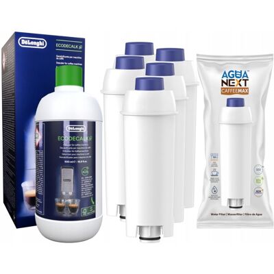 5x Filtr Wody + Delonghi Odkamieniacz 500ml Zestaw 5x Filtr Wody + Delonghi Odkamieniacz 500ml Zestaw