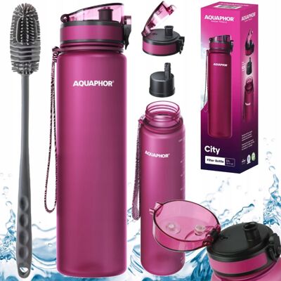 Szczoteczka do mycia + butelka wkład filtrujący Aquaphor City 1l bordowa Szczoteczka do mycia + butelka wkład filtrujący Aquaphor City 1l bordowa