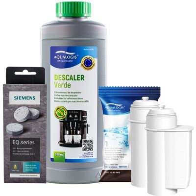 Zestaw Bosch - Filtr Al-Inte 2szt, Odkamieniacz Aqualogis Verde 500ml, Siemens TZ80001 Tabletki Czyszczące Zestaw Bosch - Filtr Al-Inte 2szt, Odkamieniacz Aqualogis Verde 500ml, Siemens TZ80001 Tabletki Czyszczące