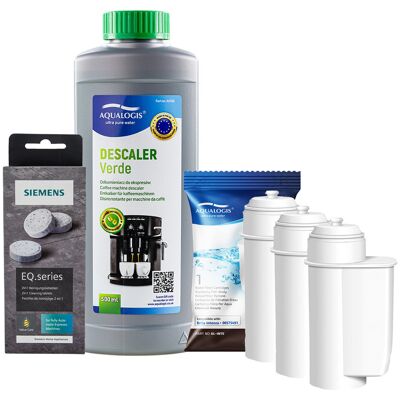 Zestaw Bosch - Filtr Al-Inte 3szt, Odkamieniacz Aqualogis Verde 500ml, Siemens TZ80001 Tabletki Czyszczące Zestaw Bosch - Filtr Al-Inte 3szt, Odkamieniacz Aqualogis Verde 500ml, Siemens TZ80001 Tabletki Czyszczące