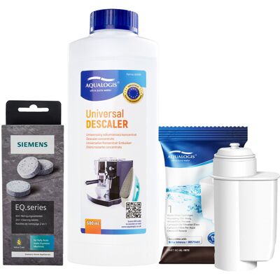 Aqualogis Zestaw Bosch - Filtr Al-Inte, Uniwersalny Odkamieniacz 500ml, Siemens TZ80001 Tabletki Czyszczące Aqualogis Zestaw Bosch - Filtr Al-Inte, Uniwersalny Odkamieniacz 500ml, Siemens TZ80001 Tabletki Czyszczące