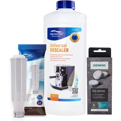 Zestaw Bosch - Filtr AL-TES46, Uniwersalny Odkamieniacz Aqualogis 1L, Siemens TZ80001 Tabletki Czyszczące Zestaw Bosch - Filtr AL-TES46, Uniwersalny Odkamieniacz Aqualogis 1L, Siemens TZ80001 Tabletki Czyszczące