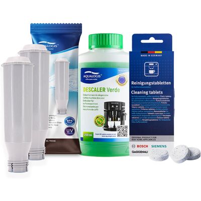 Zestaw Bosch, Filtr Aqualogis Al-Tes46 2Szt, Aqualogis Verde 250Ml, Tabletki Czyszczące Siemens Tz80001 10 Szt. Zestaw Bosch, Filtr Aqualogis Al-Tes46 2Szt, Aqualogis Verde 250Ml, Tabletki Czyszczące Siemens Tz80001 10 Szt.