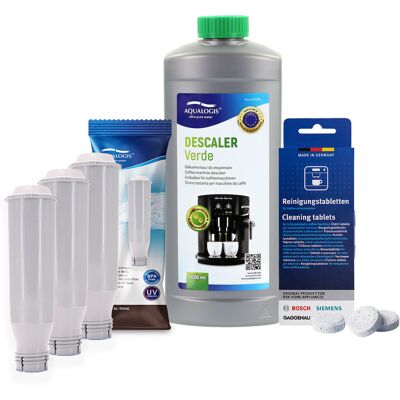 Zestaw Bosch, Filtr Aqualogis Al-Tes46 3Szt, Aqualogis Verde 1L, Tabletki Czyszczące Siemens Tz80001 10 Szt. Zestaw Bosch, Filtr Aqualogis Al-Tes46 3Szt, Aqualogis Verde 1L, Tabletki Czyszczące Siemens Tz80001 10 Szt.