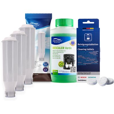 Zestaw Bosch, Filtr Aqualogis Al-Tes46 3Szt, Aqualogis Verde 250Ml, Tabletki Czyszczące Siemens Tz80001 10 Szt. Zestaw Bosch, Filtr Aqualogis Al-Tes46 3Szt, Aqualogis Verde 250Ml, Tabletki Czyszczące Siemens Tz80001 10 Szt.