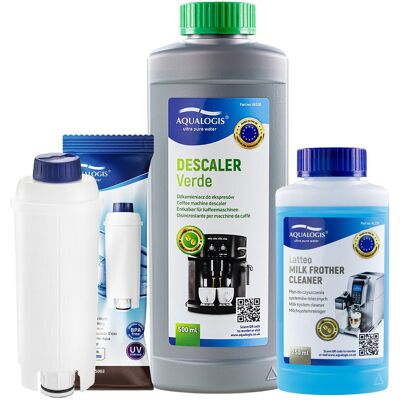 Zestaw Delonghi - AL-S002, Odkamieniacz Aqualogis Verde 500ml, Płyn Czysczący System Mleczny Latteo 250ml Zestaw Delonghi - AL-S002, Odkamieniacz Aqualogis Verde 500ml, Płyn Czysczący System Mleczny Latteo 250ml