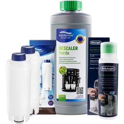 Zestaw Do Delonghi Filtr AL-S002 2 szt, MultiClean DLSC550, Odkamieniacz Aqualogis Verde 500ml Zestaw Do Delonghi Filtr AL-S002 2 szt, MultiClean DLSC550, Odkamieniacz Aqualogis Verde 500ml