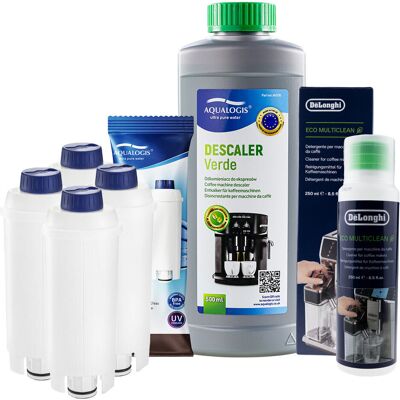 Zestaw Do Delonghi Filtr AL-S002 4szt, MultiClean DLSC550, Odkamieniacz Aqualogis Verde 500ml Zestaw Do Delonghi Filtr AL-S002 4szt, MultiClean DLSC550, Odkamieniacz Aqualogis Verde 500ml