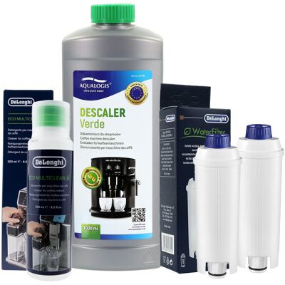 Zestaw Do Delonghi, Filtr DLSC002 2szt, Płyn SER3013 250 ml, Aqualogis Verde 750 ml Zestaw Do Delonghi, Filtr DLSC002 2szt, Płyn SER3013 250 ml, Aqualogis Verde 750 ml