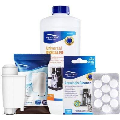 Zestaw do Ekspresów Gaggia Filtr AL-Inte+, Odkamieniacz Uniwersalny Aqualogis 1L, Tabletki Czyszczące Aqualogis Cleaneo 10szt. Zestaw do Ekspresów Gaggia Filtr AL-Inte+, Odkamieniacz Uniwersalny Aqualogis 1L, Tabletki Czyszczące Aqualogis Cleaneo 10szt.