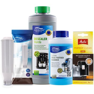 Aqualogis Zestaw do Ekspresu Melitta Filtr AL-TES46, Latteo 250ml, Tabletki czyszczące Melitta Perfect Clean 4szt, Verde 500ml Aqualogis Zestaw do Ekspresu Melitta Filtr AL-TES46, Latteo 250ml, Tabletki czyszczące Melitta Perfect Clean 4szt, Verde 500ml