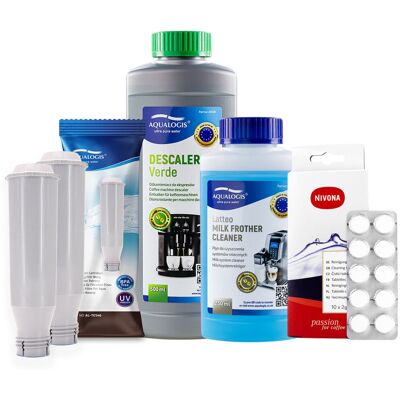 Aqualogis Zestaw do Ekspresu Nivona Filtr AL-TES46 2szt, Latteo 250ml, Tabletki czyszczące NIRT701, Verde 500ml Aqualogis Zestaw do Ekspresu Nivona Filtr AL-TES46 2szt, Latteo 250ml, Tabletki czyszczące NIRT701, Verde 500ml