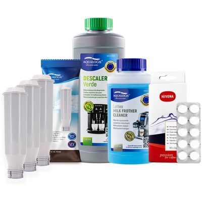 Aqualogis Zestaw do Ekspresu Nivona Filtr AL-TES46 3szt, Latteo 250ml, Tabletki czyszczące NIRT701, Verde 500ml Aqualogis Zestaw do Ekspresu Nivona Filtr AL-TES46 3szt, Latteo 250ml, Tabletki czyszczące NIRT701, Verde 500ml