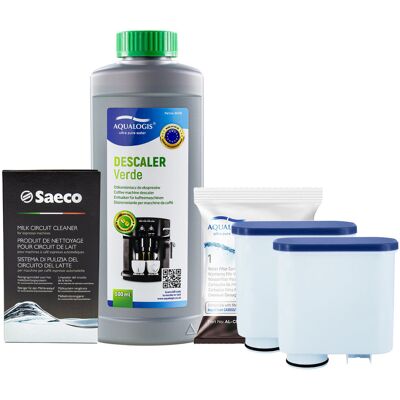 Zestaw do Ekspresu Philips Saeco, Filtr AL-Clean 2 szt, Odkamieniacz Aqualogis Verde 500ml, Środek do Obiegu Mleka Saeco CA6705/60 Zestaw do Ekspresu Philips Saeco, Filtr AL-Clean 2 szt, Odkamieniacz Aqualogis Verde 500ml, Środek do Obiegu Mleka Saeco CA6705/60