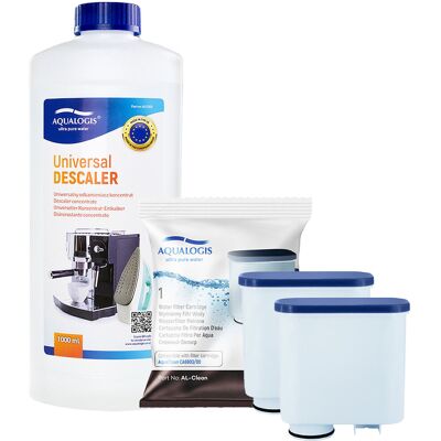Zestaw do Ekspresu Philips Saeco, Filtr AL-Clean 2 szt, Odkamieniacz Uniwersalny Aqualogis 1L Zestaw do Ekspresu Philips Saeco, Filtr AL-Clean 2 szt, Odkamieniacz Uniwersalny Aqualogis 1L