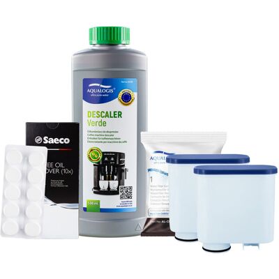 Zestaw do Ekspresu Philips Saeco, Filtr AL-Clean 2szt, Tabletki Czyszczące CA6704, Odkamieniacz Aqualogis Verde 500ml Zestaw do Ekspresu Philips Saeco, Filtr AL-Clean 2szt, Tabletki Czyszczące CA6704, Odkamieniacz Aqualogis Verde 500ml