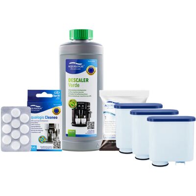 Zestaw do Ekspresu Philips Saeco, Filtr AL-Clean 3 szt, Odkamieniacz Aqualogis Verde 500ml, Tabletki Czyszczące Aqualogis Cleaneo 10 szt. Zestaw do Ekspresu Philips Saeco, Filtr AL-Clean 3 szt, Odkamieniacz Aqualogis Verde 500ml, Tabletki Czyszczące Aqualogis Cleaneo 10 szt.