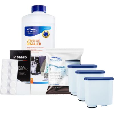 Zestaw do Ekspresu Philips Saeco, Filtr AL-Clean 3 szt, Tabletki Czyszczące CA6704, Odkamieniacz Uniwersalny Aqualogis 1L Zestaw do Ekspresu Philips Saeco, Filtr AL-Clean 3 szt, Tabletki Czyszczące CA6704, Odkamieniacz Uniwersalny Aqualogis 1L