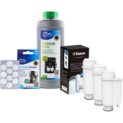 Aqualogis Zestaw do Ekspresu Philips Saeco, Filtr AL-Clean 3 szt, Tabletki Czyszczące CA6704, Odkamieniacz Uniwersalny Verde 500ml Aqualogis Zestaw do Ekspresu Philips Saeco, Filtr AL-Clean 3 szt, Tabletki Czyszczące CA6704, Odkamieniacz Uniwersalny Verde 500ml
