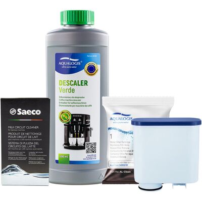 Zestaw do Ekspresu Philips Saeco, Filtr AL-Clean, Odkamieniacz Aqualogis Verde 500ml, Środek do Obiegu Mleka Saeco CA6705/60 Zestaw do Ekspresu Philips Saeco, Filtr AL-Clean, Odkamieniacz Aqualogis Verde 500ml, Środek do Obiegu Mleka Saeco CA6705/60