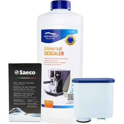 Zestaw do Ekspresu Philips Saeco, Filtr AL-Clean, Odkamieniacz Uniwersalny Aqualogis 1L, Środek do Obiegu Mleka Saeco CA6705/60 Zestaw do Ekspresu Philips Saeco, Filtr AL-Clean, Odkamieniacz Uniwersalny Aqualogis 1L, Środek do Obiegu Mleka Saeco CA6705/60