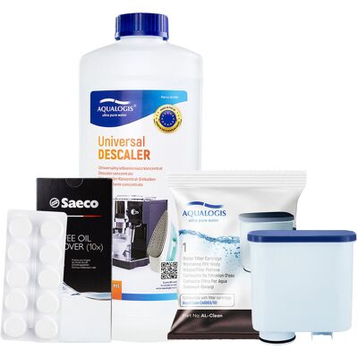 Zestaw do Ekspresu Philips Saeco, Filtr AL-Clean, Tabletki Czyszczące CA6704, Odkamieniacz Uniwersalny Aqualogis 1L Zestaw do Ekspresu Philips Saeco, Filtr AL-Clean, Tabletki Czyszczące CA6704, Odkamieniacz Uniwersalny Aqualogis 1L
