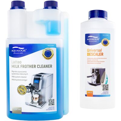 Zestaw do Ekspresu - Uniwersalny Odkamieniacz Aqualogis 500ml, Płyn Czyszczący Aqualogis Latteo 1L Zestaw do Ekspresu - Uniwersalny Odkamieniacz Aqualogis 500ml, Płyn Czyszczący Aqualogis Latteo 1L
