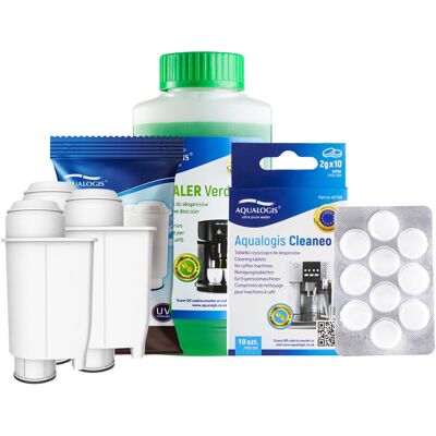 Aqualogis Zestaw Do Saeco Philips, AL-Inte+ 3 szt, Odkamieniacz Verde 250ml, Tabletki Cleaneo 10 szt. Aqualogis Zestaw Do Saeco Philips, AL-Inte+ 3 szt, Odkamieniacz Verde 250ml, Tabletki Cleaneo 10 szt.