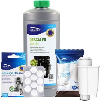 Aqualogis Zestaw Do Saeco Philips, AL-Inte+, Odkamieniacz Verde 1L, Tabletki Cleaneo 10 szt. Aqualogis Zestaw Do Saeco Philips, AL-Inte+, Odkamieniacz Verde 1L, Tabletki Cleaneo 10 szt.