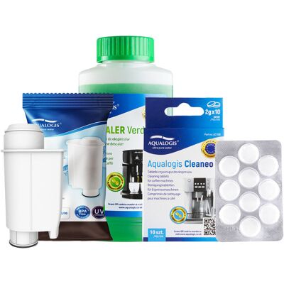Aqualogis Zestaw Do Saeco Philips, AL-Inte+, Odkamieniacz Verde 250ml, Tabletki Cleaneo 10 szt. Aqualogis Zestaw Do Saeco Philips, AL-Inte+, Odkamieniacz Verde 250ml, Tabletki Cleaneo 10 szt.