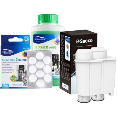 Aqualogis Zestaw Do Saeco Philips, Intenza+ 2 szt, Odkamieniacz Verde 250ml, Tabletki Cleaneo 10 szt. Aqualogis Zestaw Do Saeco Philips, Intenza+ 2 szt, Odkamieniacz Verde 250ml, Tabletki Cleaneo 10 szt.