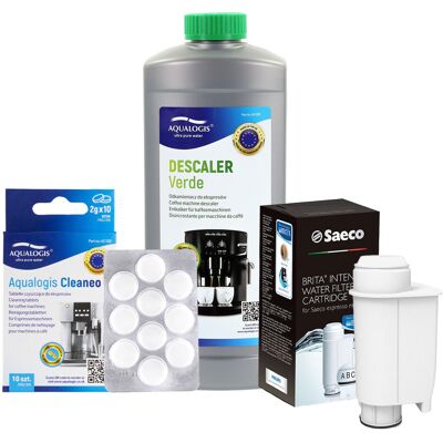 Aqualogis Zestaw Do Saeco Philips, Intenza+, Odkamieniacz Verde 1L, Tabletki Cleaneo 10 szt. Aqualogis Zestaw Do Saeco Philips, Intenza+, Odkamieniacz Verde 1L, Tabletki Cleaneo 10 szt.