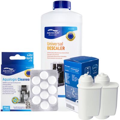Zestaw Gaggia - Filtr Saeco Intenza+ CA6702 2szt, Uniwersalny Odkamieniacz Aqualogis 1L, Tabletki Czyszczące Aqualogis Cleaneo 10 szt. Zestaw Gaggia - Filtr Saeco Intenza+ CA6702 2szt, Uniwersalny Odkamieniacz Aqualogis 1L, Tabletki Czyszczące Aqualogis Cleaneo 10 szt.