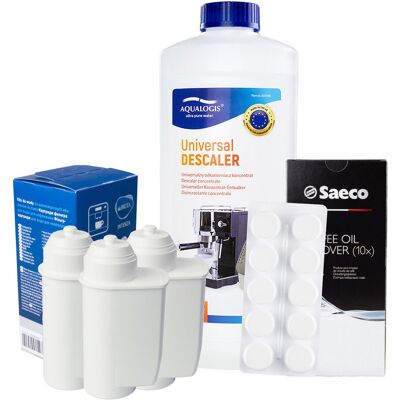Zestaw Gaggia - Filtr Saeco Intenza+ CA6702 3szt, Uniwersalny Odkamieniacz Aqualogis 1L, Saeco CA6704/60 Tabletki Czyszczące Zestaw Gaggia - Filtr Saeco Intenza+ CA6702 3szt, Uniwersalny Odkamieniacz Aqualogis 1L, Saeco CA6704/60 Tabletki Czyszczące