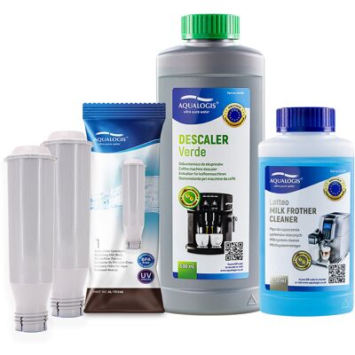 Zestaw Krups - Filtr AL-TES46 2szt, Odkamieniacz Aqualogis Verde 500ml, Płyn Czyszcący System Mleczny Aqualogis Latteo 250ml Zestaw Krups - Filtr AL-TES46 2szt, Odkamieniacz Aqualogis Verde 500ml, Płyn Czyszcący System Mleczny Aqualogis Latteo 250ml