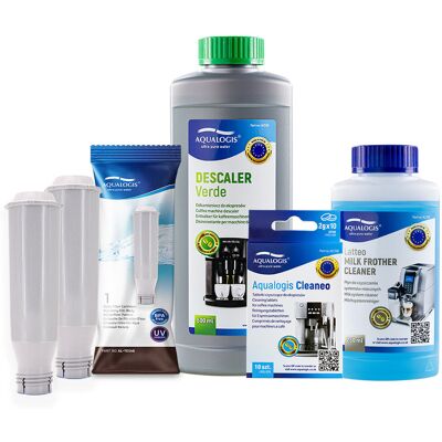 Zestaw Krups - Filtr AL-TES46 2szt, Odkamieniacz Aqualogis Verde 500ml, Płyn Czyszczący System Mleczny Aqualogis Latteo 250ml, Cleaneo 10 szt. Zestaw Krups - Filtr AL-TES46 2szt, Odkamieniacz Aqualogis Verde 500ml, Płyn Czyszczący System Mleczny Aqualogis Latteo 250ml, Cleaneo 10 szt.