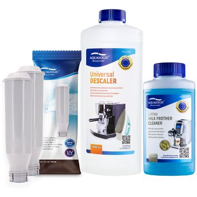 Zestaw Krups - Filtr AL-TES46 2szt, Uniwersalny Odkamieniacz Aqualogis 1L, Płyn Czyszcący System Mleczny Aqualogis Latteo 250ml Zestaw Krups - Filtr AL-TES46 2szt, Uniwersalny Odkamieniacz Aqualogis 1L, Płyn Czyszcący System Mleczny Aqualogis Latteo 250ml