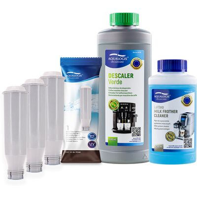 Zestaw Krups - Filtr AL-TES46 3szt, Odkamieniacz Aqualogis Verde 500ml, Płyn Czyszczący System Mleczny Aqualogis Latteo 250ml Zestaw Krups - Filtr AL-TES46 3szt, Odkamieniacz Aqualogis Verde 500ml, Płyn Czyszczący System Mleczny Aqualogis Latteo 250ml