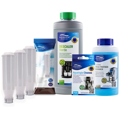 Zestaw Krups - Filtr AL-TES46 3szt, Odkamieniacz Aqualogis Verde 500ml, Płyn Czyszczący System Mleczny Aqualogis Latteo 250ml, Cleaneo 10 szt. Zestaw Krups - Filtr AL-TES46 3szt, Odkamieniacz Aqualogis Verde 500ml, Płyn Czyszczący System Mleczny Aqualogis Latteo 250ml, Cleaneo 10 szt.