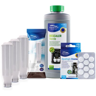 Zestaw Krups - Filtr AL-TES46 3szt, Odkamieniacz Aqualogis Verde 500ml, Tabletki Czyszczące Aqualogis Cleaneo 10 szt. Zestaw Krups - Filtr AL-TES46 3szt, Odkamieniacz Aqualogis Verde 500ml, Tabletki Czyszczące Aqualogis Cleaneo 10 szt.