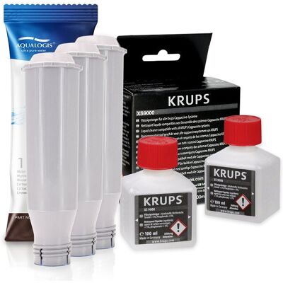 Aqualogis Zestaw Krups Filtr AL-TES46 3szt, Płyn czyszczący XS9000 Aqualogis Zestaw Krups Filtr AL-TES46 3szt, Płyn czyszczący XS9000