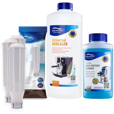 Zestaw Krups - Filtr AL-TES46 3szt, Uniwersalny Odkamieniacz Aqualogis 1L, Płyn Czyszczący System Mleczny Aqualogis Latteo 250ml Zestaw Krups - Filtr AL-TES46 3szt, Uniwersalny Odkamieniacz Aqualogis 1L, Płyn Czyszczący System Mleczny Aqualogis Latteo 250ml