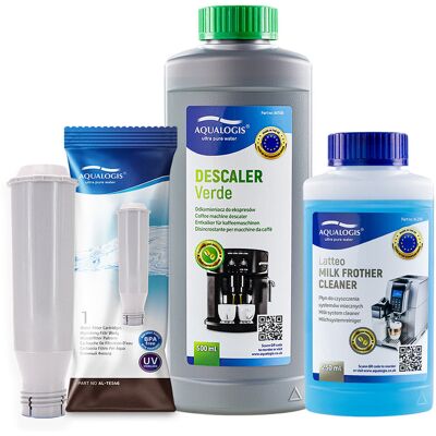 Zestaw Krups - Filtr AL-TES46, Odkamieniacz Aqualogis Verde 500ml, Płyn Czyszczący System Mleczny Aqualogis Latteo 250ml Zestaw Krups - Filtr AL-TES46, Odkamieniacz Aqualogis Verde 500ml, Płyn Czyszczący System Mleczny Aqualogis Latteo 250ml