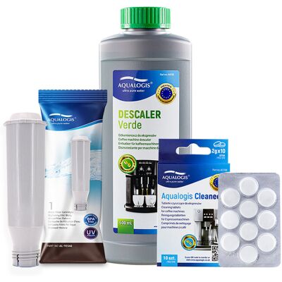 Zestaw Krups - Filtr AL-TES46, Odkamieniacz Aqualogis Verde 500ml, Tabletki Czyszczące Aqualogis Cleaneo 10 szt. Zestaw Krups - Filtr AL-TES46, Odkamieniacz Aqualogis Verde 500ml, Tabletki Czyszczące Aqualogis Cleaneo 10 szt.