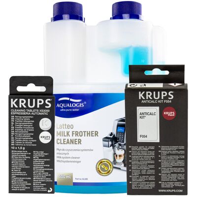 Aqualogis Zestaw Krups - Latteo 500ml, KRUPS XS3000 10 Tabletki, Krups F054 Aqualogis Zestaw Krups - Latteo 500ml, KRUPS XS3000 10 Tabletki, Krups F054