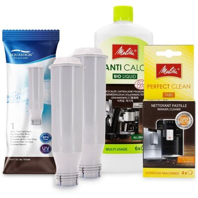 Zestaw MELITTA Aqualogis AL-TES46 2szt, Odkamieniacz AntiCalc 250ml, Tabletki Perfect Clean 4szt Zestaw MELITTA Aqualogis AL-TES46 2szt, Odkamieniacz AntiCalc 250ml, Tabletki Perfect Clean 4szt