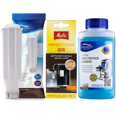 Zestaw MELITTA Aqualogis AL-TES46, Tabletki Perfect Clean 4szt, Aqualogis Latteo 250m Zestaw MELITTA Aqualogis AL-TES46, Tabletki Perfect Clean 4szt, Aqualogis Latteo 250m